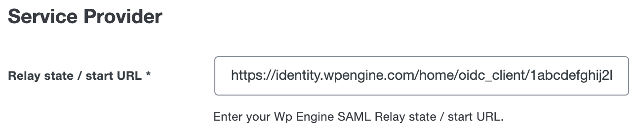 Duo WP Engine Relay state / start URL field