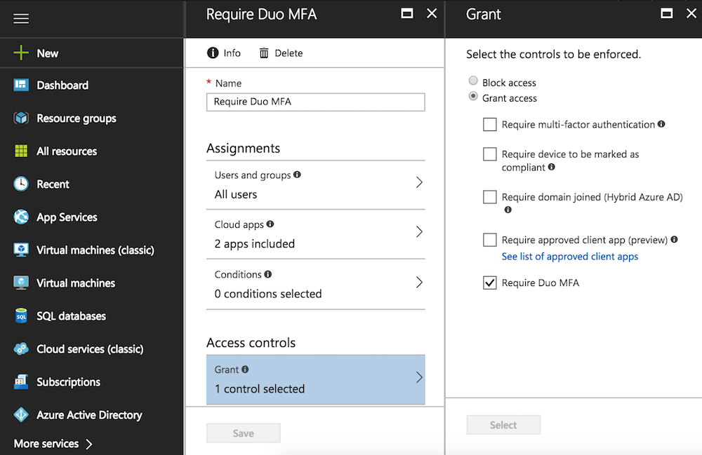Duo MFA Access Controls in Azure AD