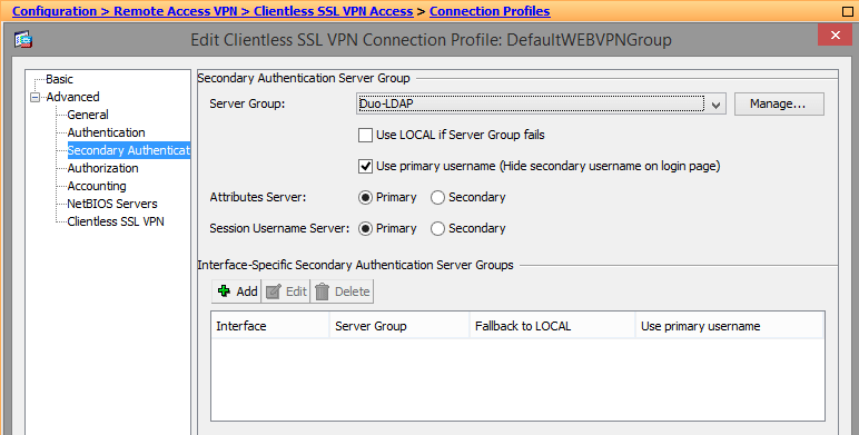 Edit Clientless SSL VPN