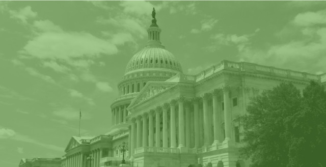 US government building, overlaid with a color filter of Duo green