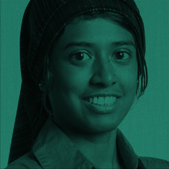 headshot of Fahmida Y. Rashid with teal overlay