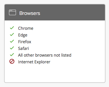 Notifying a user when the browser they're using is not allowed by the administrator, and showing options of alternate browsers that are allowed
