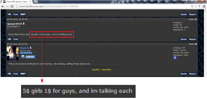 A poster at Hack Forums offers $5 for RATted devices belonging to women and $1 for men