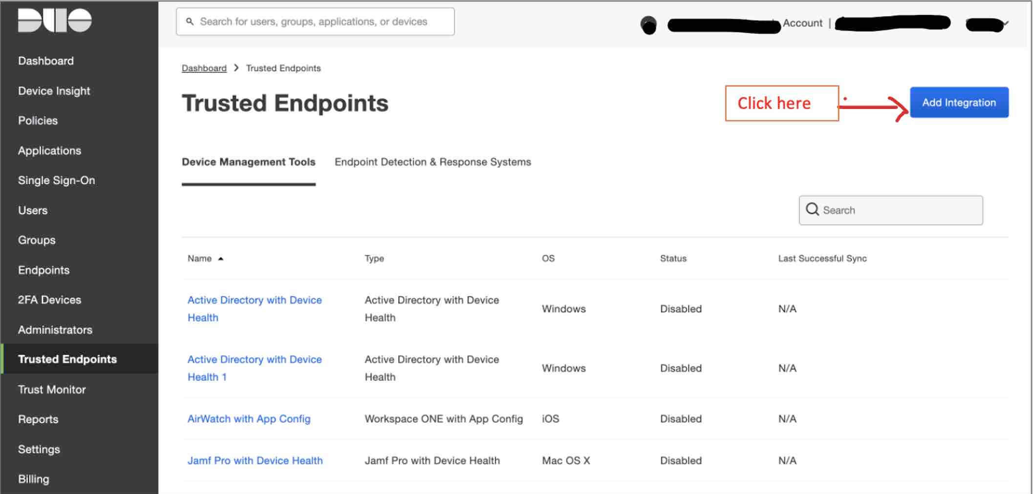 Screenshot of Trusted Endpoints dashboard