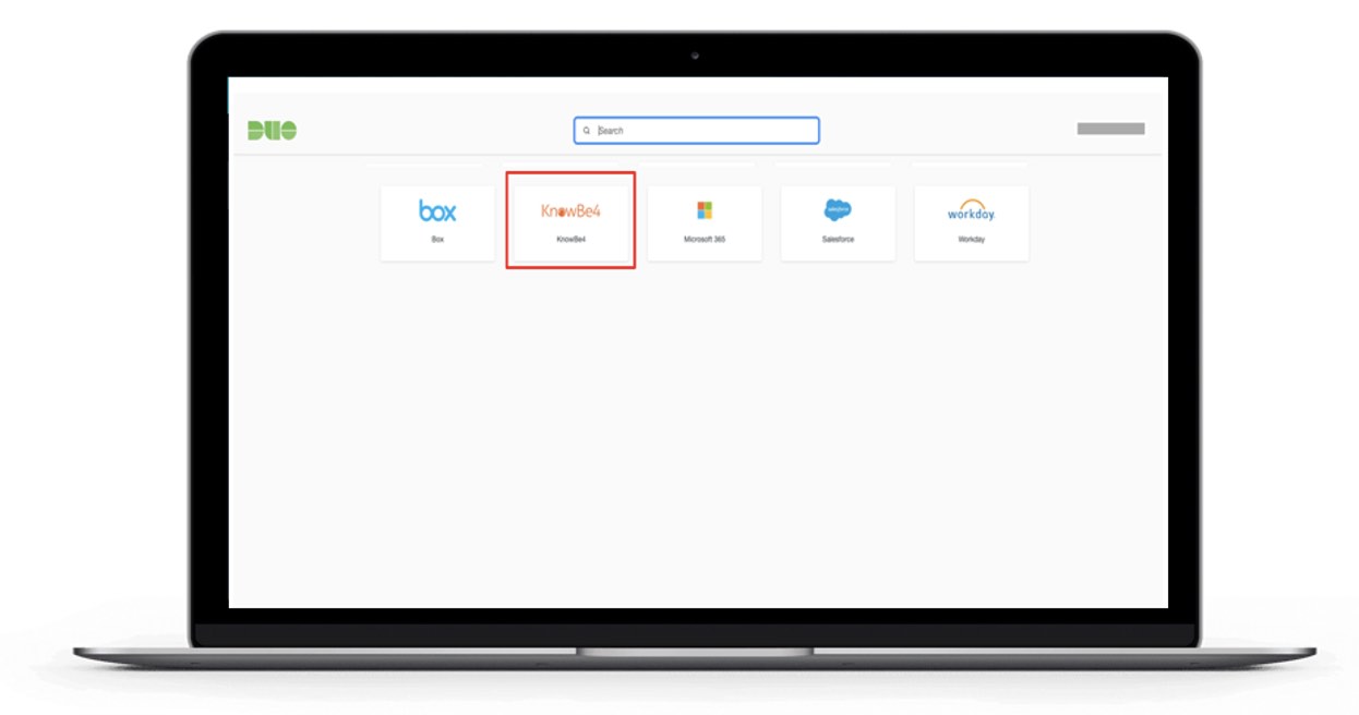 Screenshot of the Duo SSO page, showcasing the KnowBe4 app icon