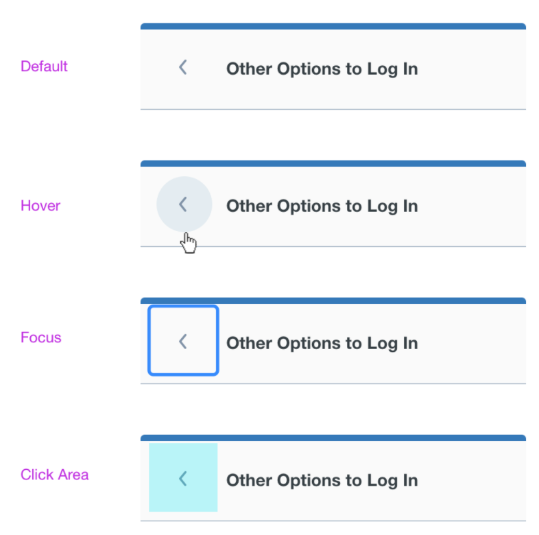 A screen grab showing Default, Hover, Focus and Click Area options.