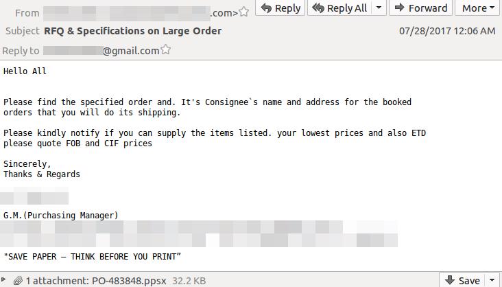 Phishing Email Disguised as Purchase Order