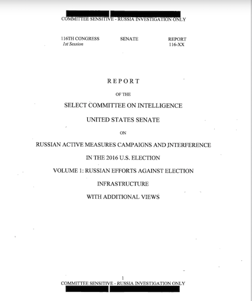 US Senate Select Committee on Intelligence Report on Russian Active Measures Campaigns & Interference in the 2016 US Election