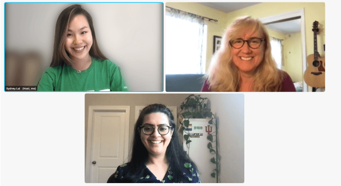 Three women on a webex video call.