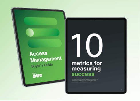 The Access Management Buyer's Guide offers 10 metrics for measuring success, as displayed on this tablet UI