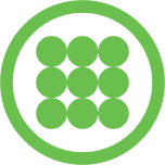 Icon that represents Duo Premier. A green circle with 6 dots stacked 3 by 3.