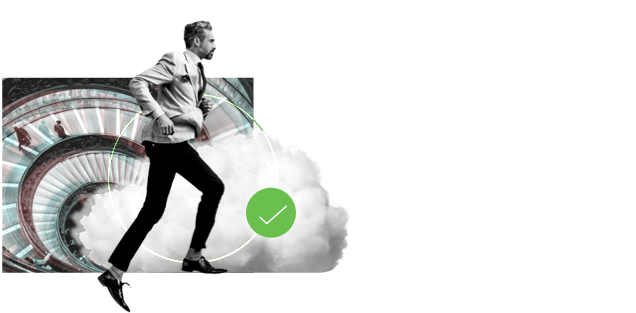 A digital remote work user jogs alongside a cloud to represent cloud-based technologies in cybersecurity