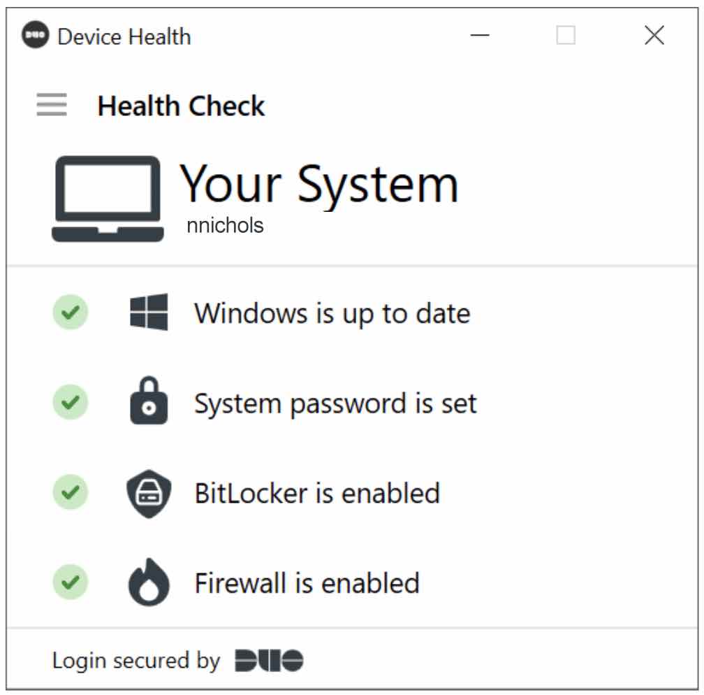 Screenshot of the Device Health Health Check window. Underneath text reading: