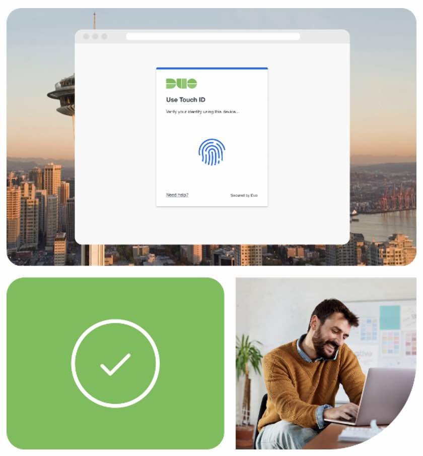 Collage showing people using Duo authentication