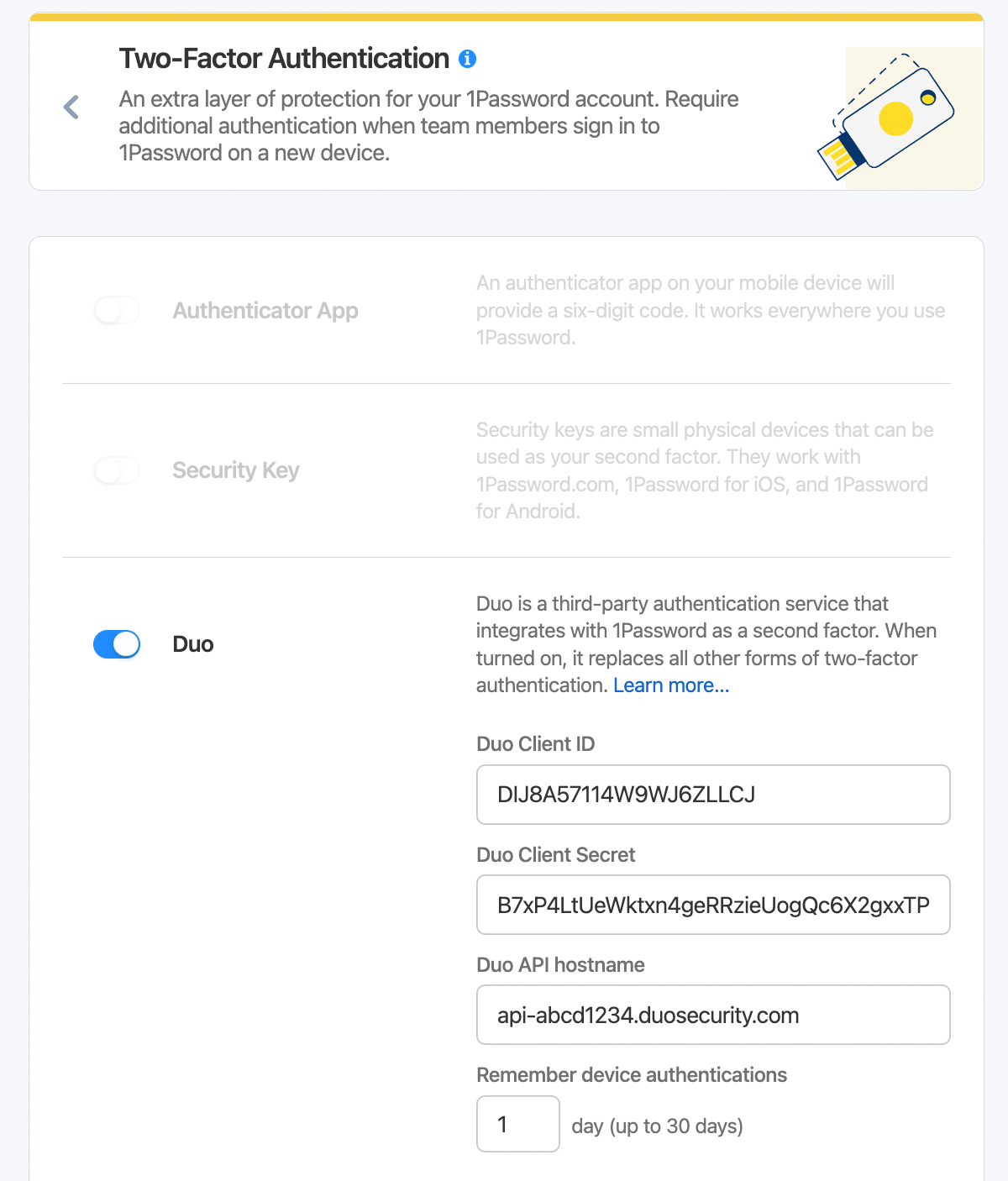 1password two factor authentication