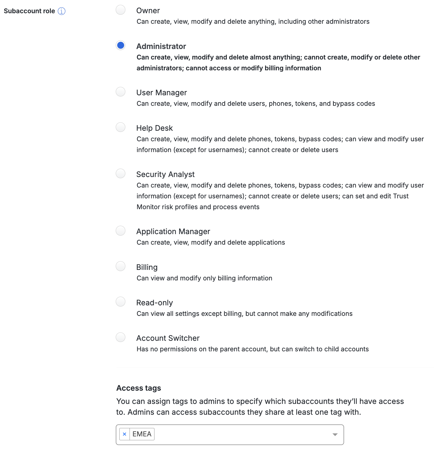 List Access Tags from subaccounts