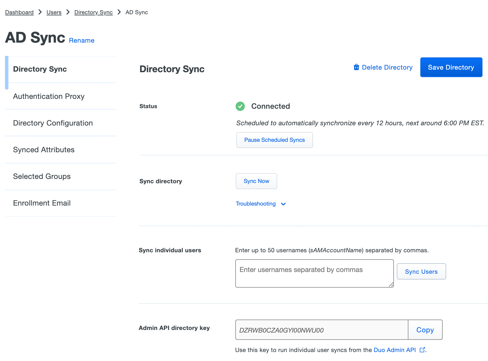 Directory Sync Actions