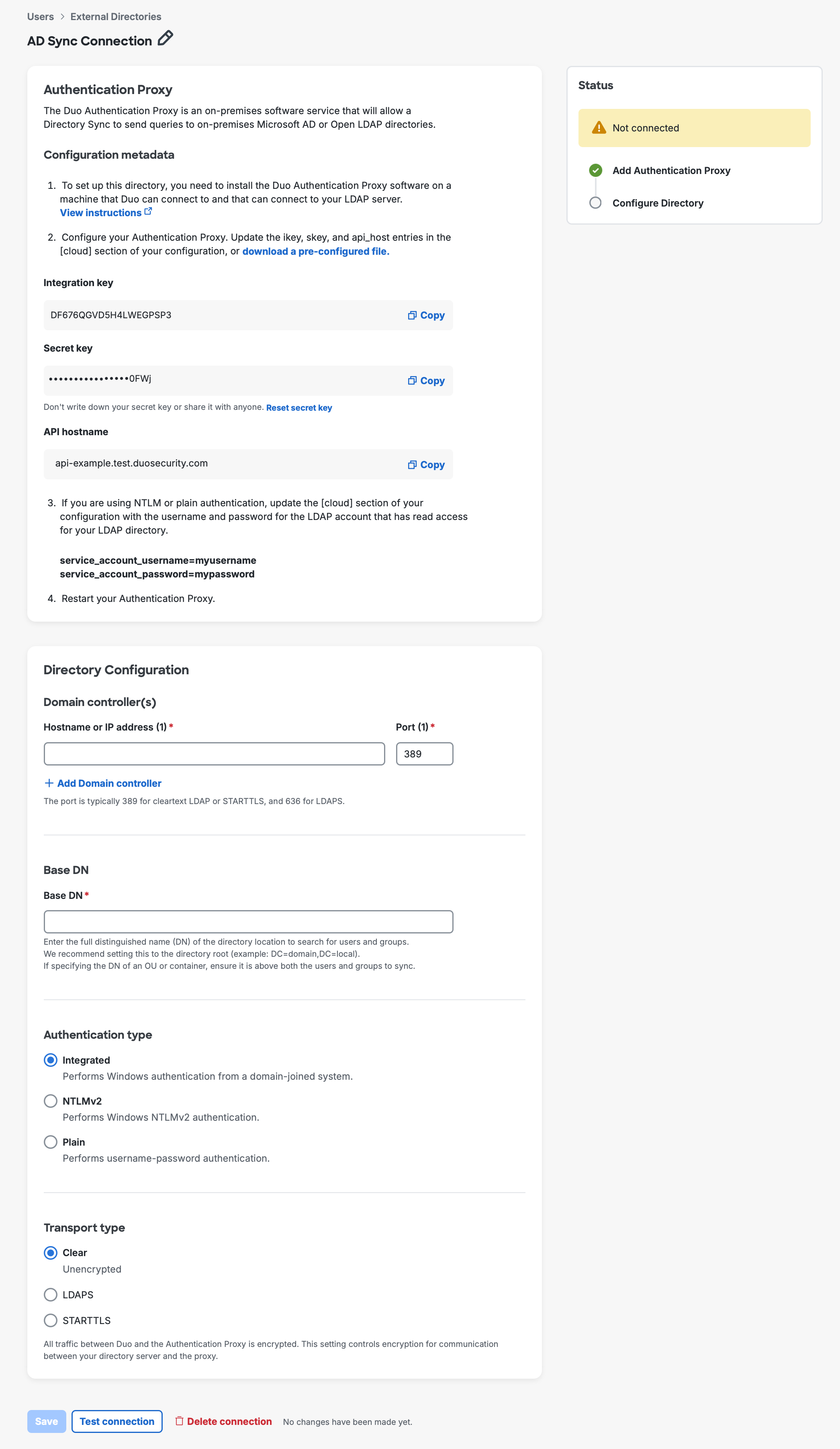 AD Sync Connection with Authentication Proxy Checked