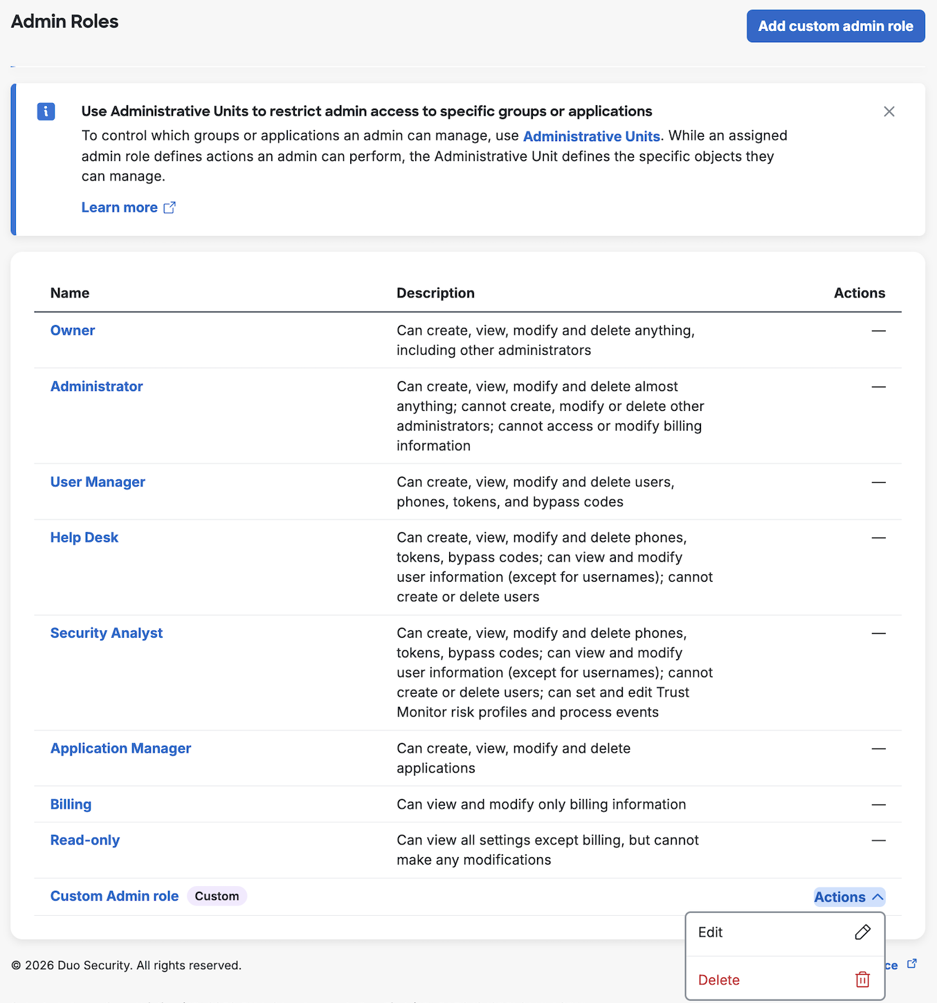 Custom Admin Role Created