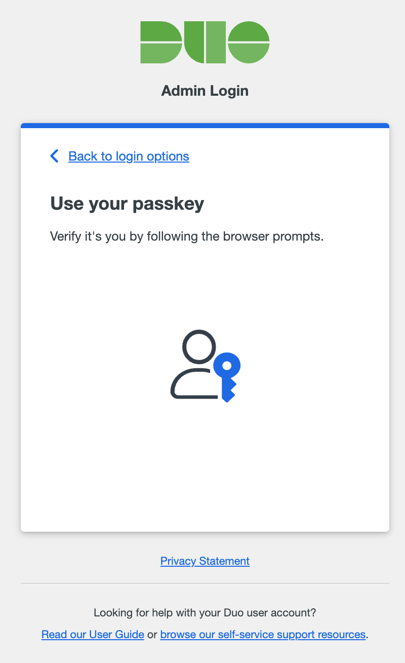 Admin User Login: Passkey Verify