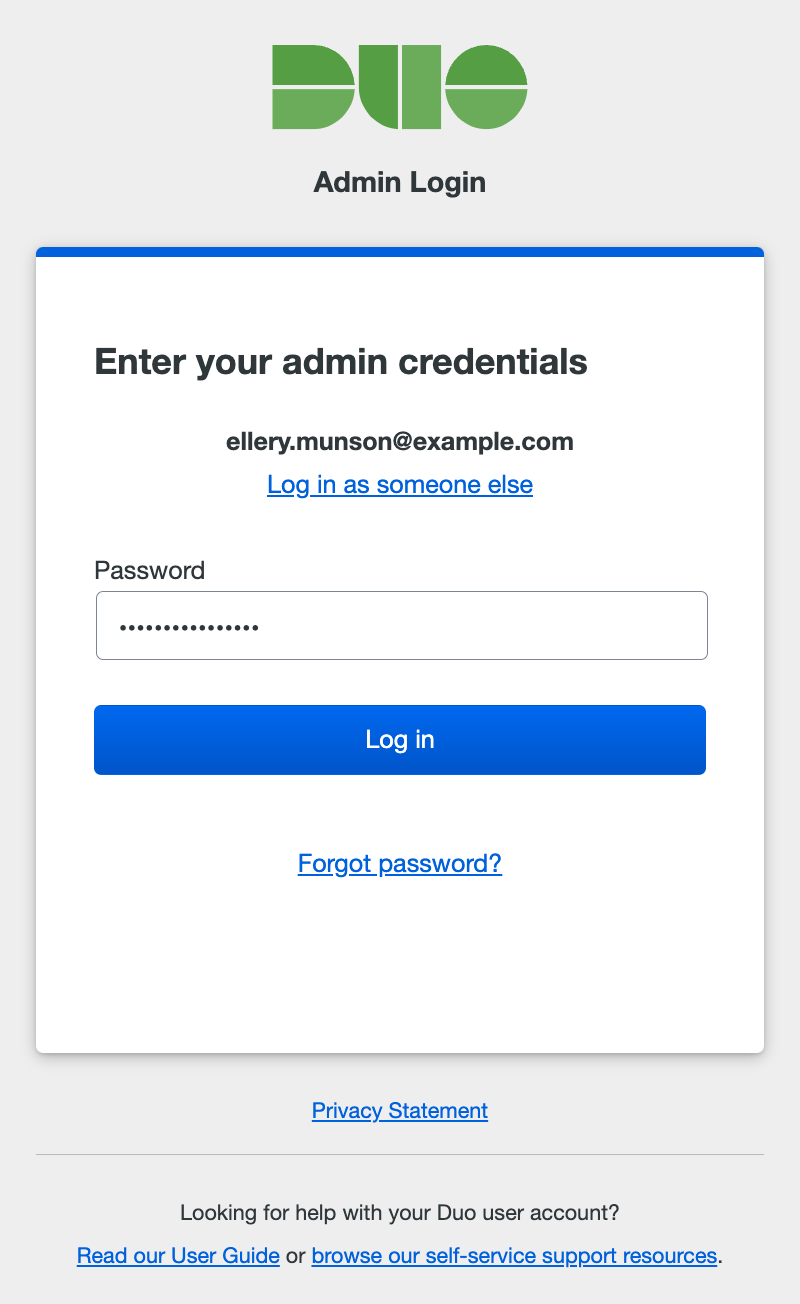 Admin User Login: Enter Password