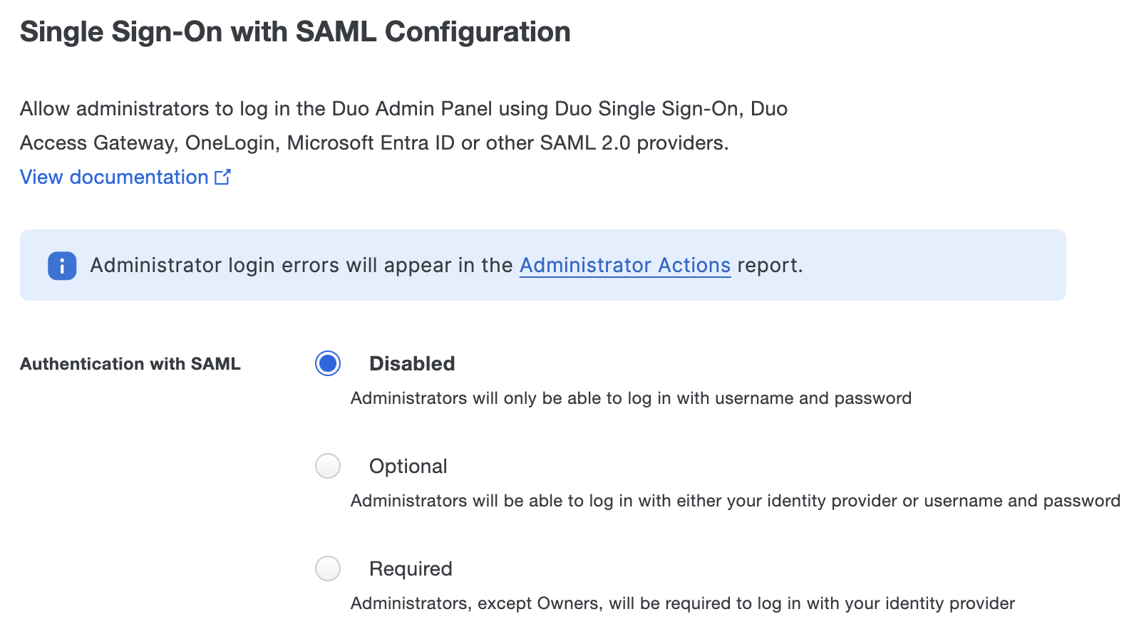 Admin SAML Options