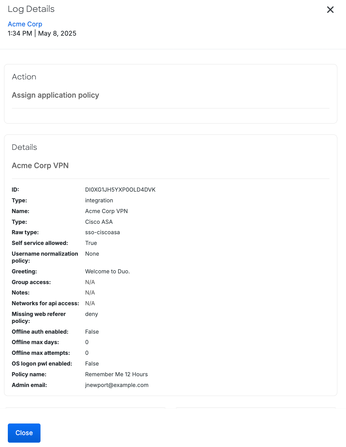 Activity Log Action Details