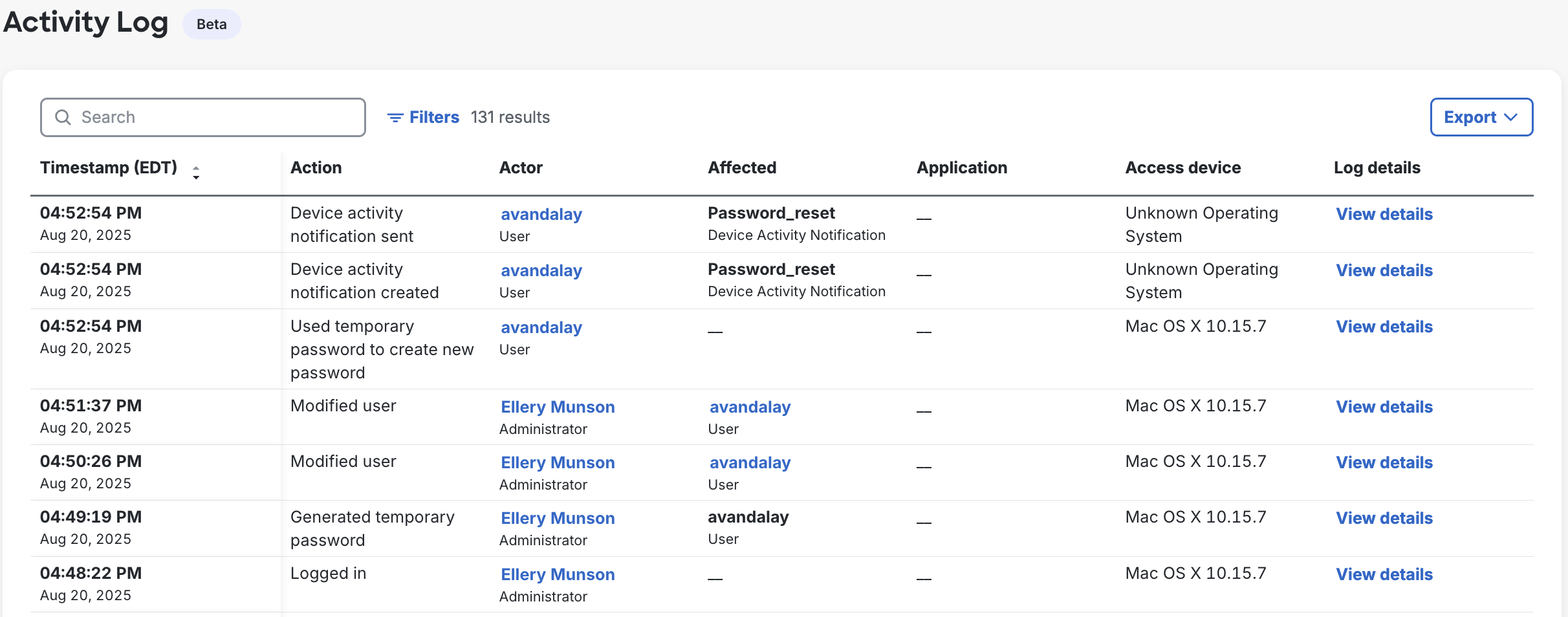 Activity Log