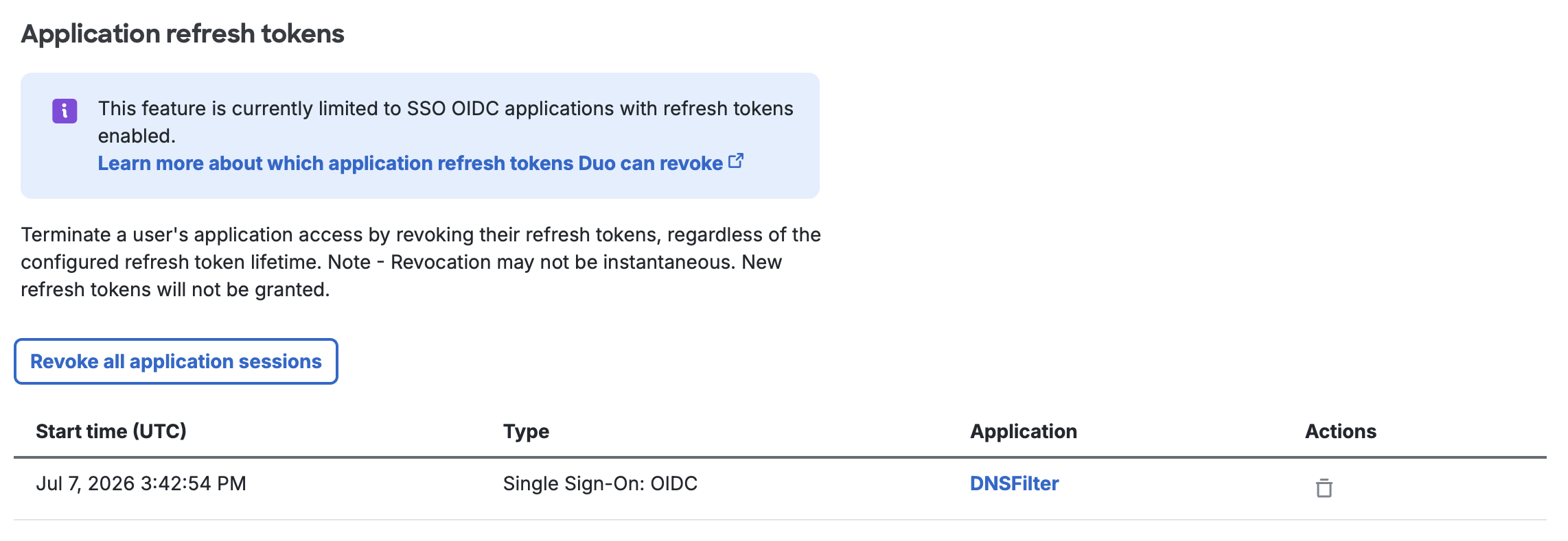 Application Refresh Tokens on User Properties Page