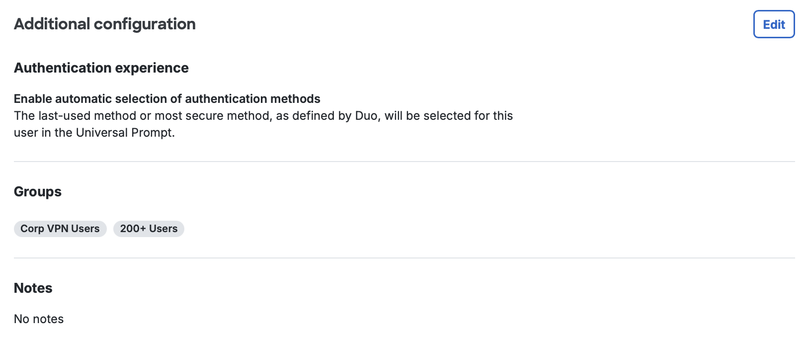 Authentication Experience on User Properties Page