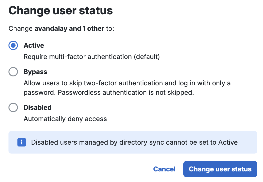 Change User Status Confirmation