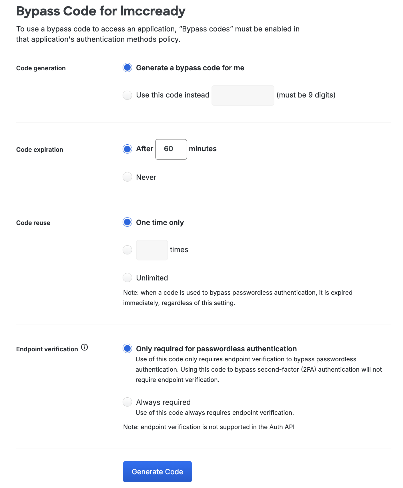 Bypass Code Options