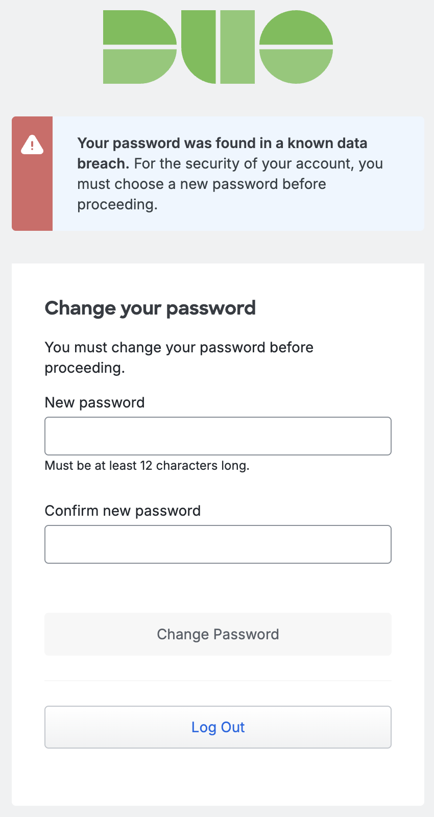 Breached Password Change Prompt During Duo Admin Panel