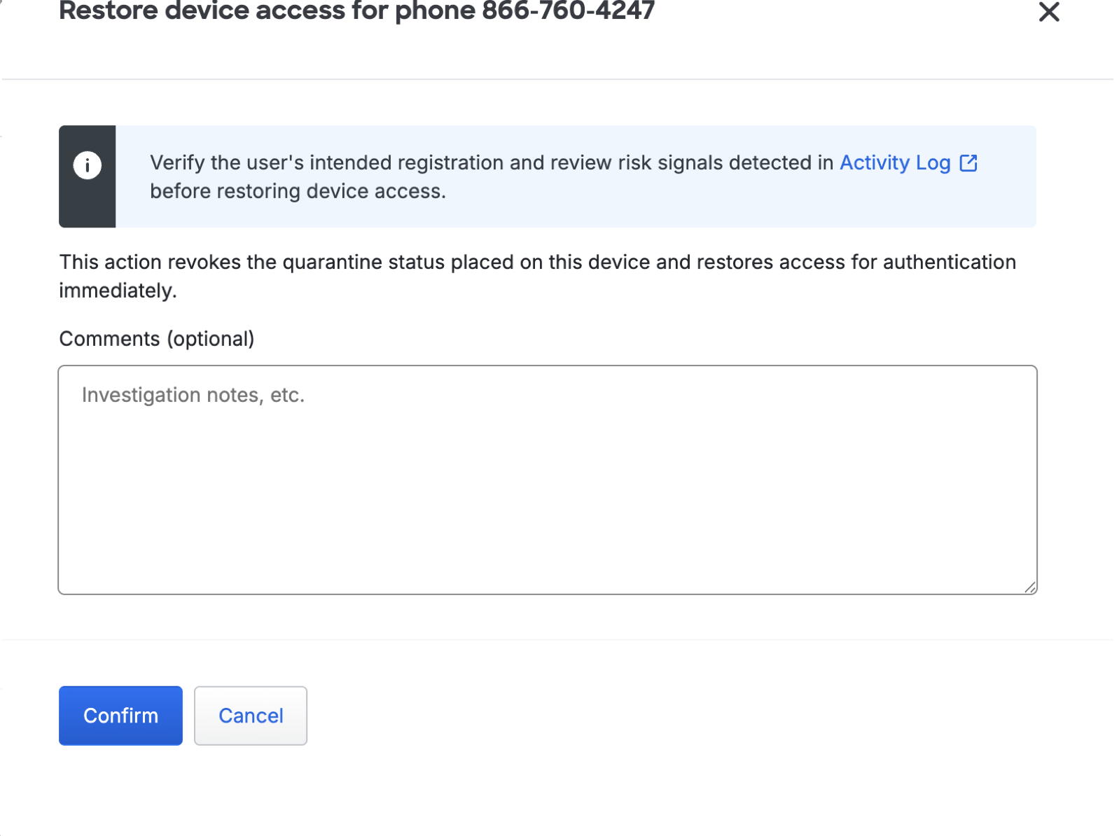 Confirm Restore Device Manually