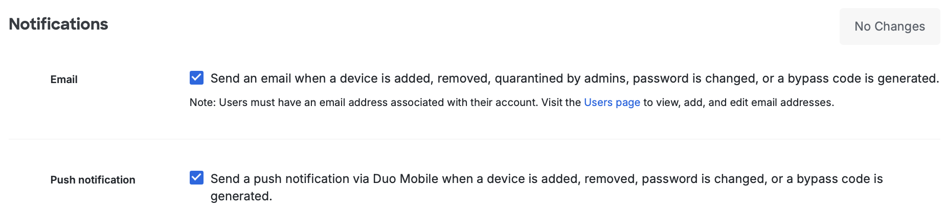 Notifications settings