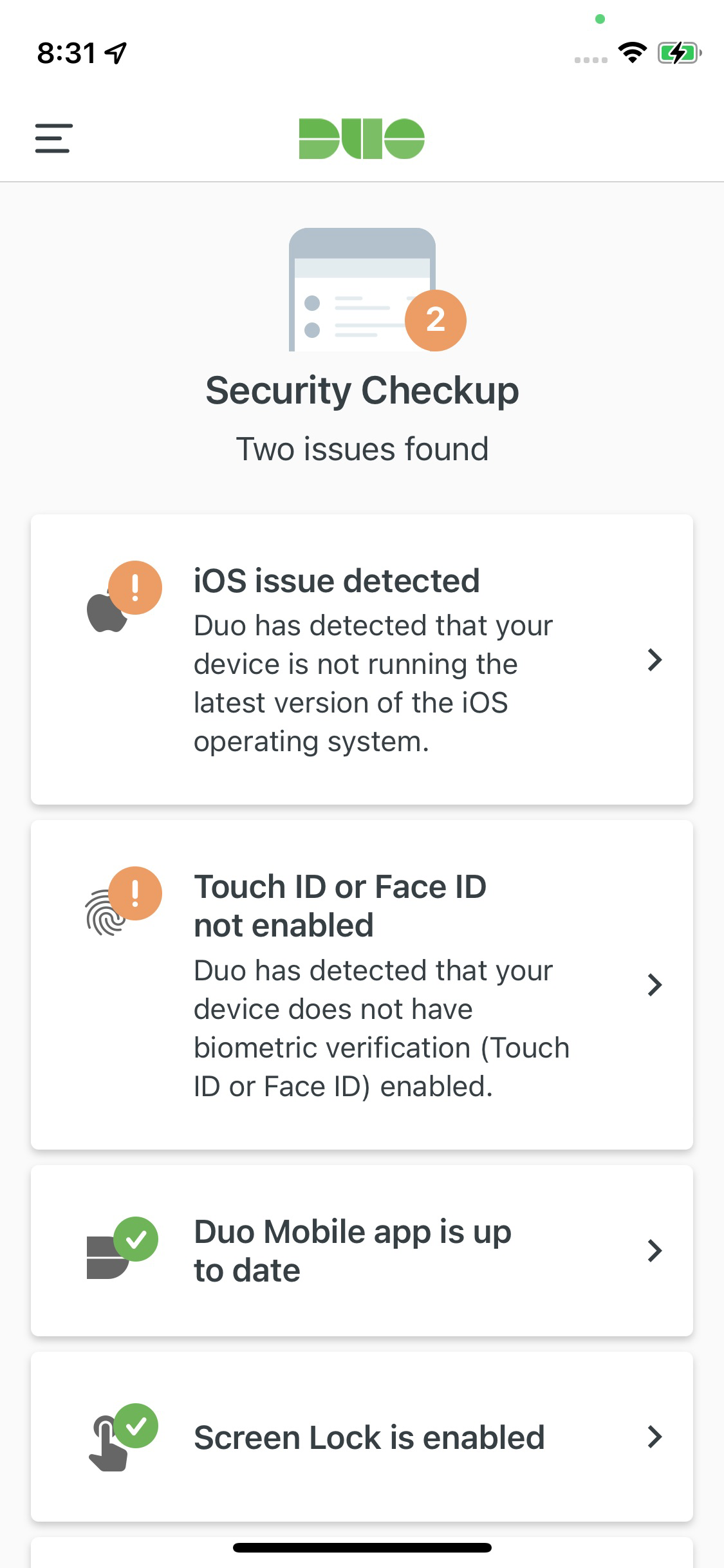 iOS Security Checkup with Issues