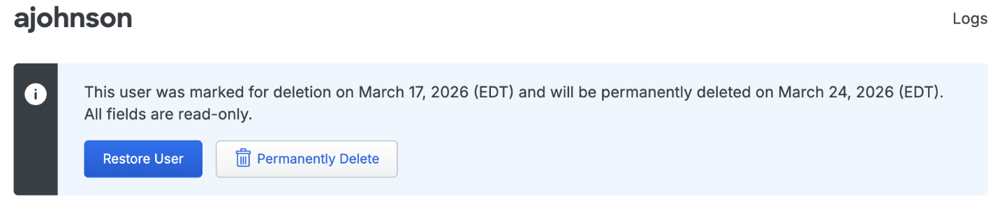 Deletion Details for User Marked for Deletion