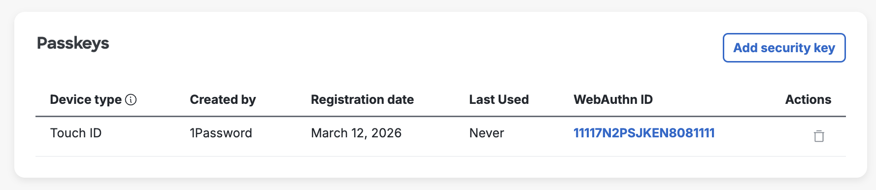 Security Key Added to User