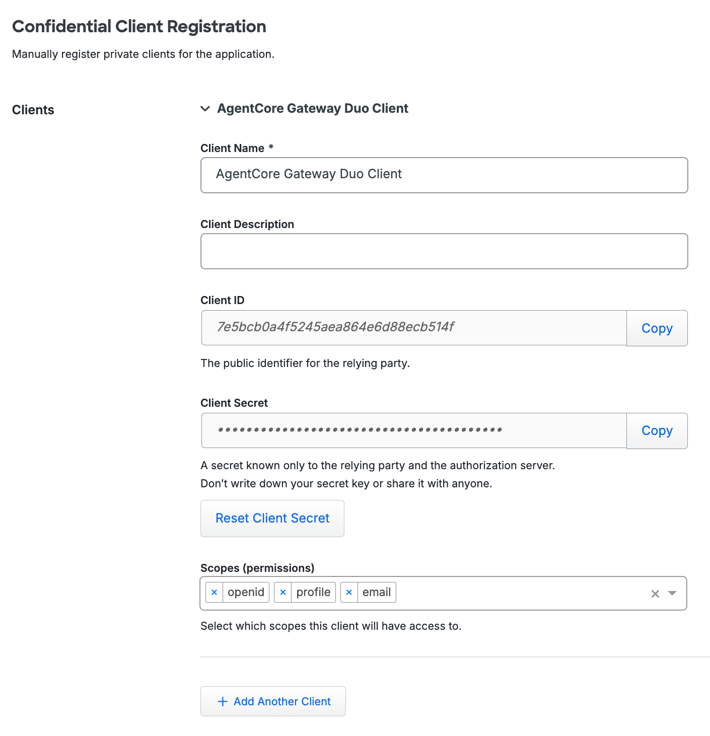 MCP Confidential Client Registration Configuration