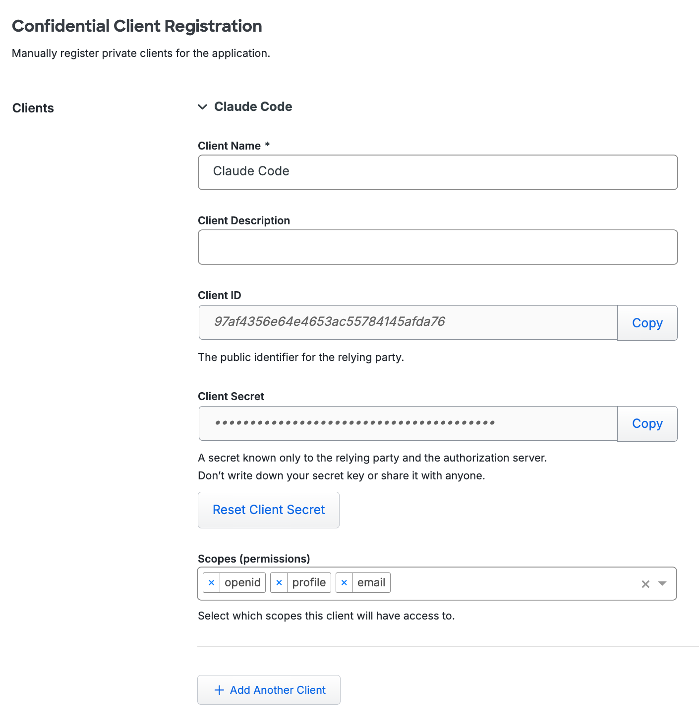 MCP Confidential Client Registration Configuration