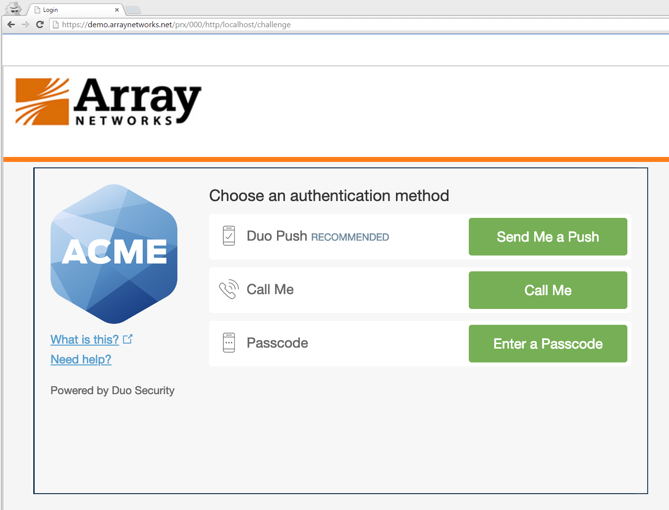 Array AG SSL VPN Authentication Prompt