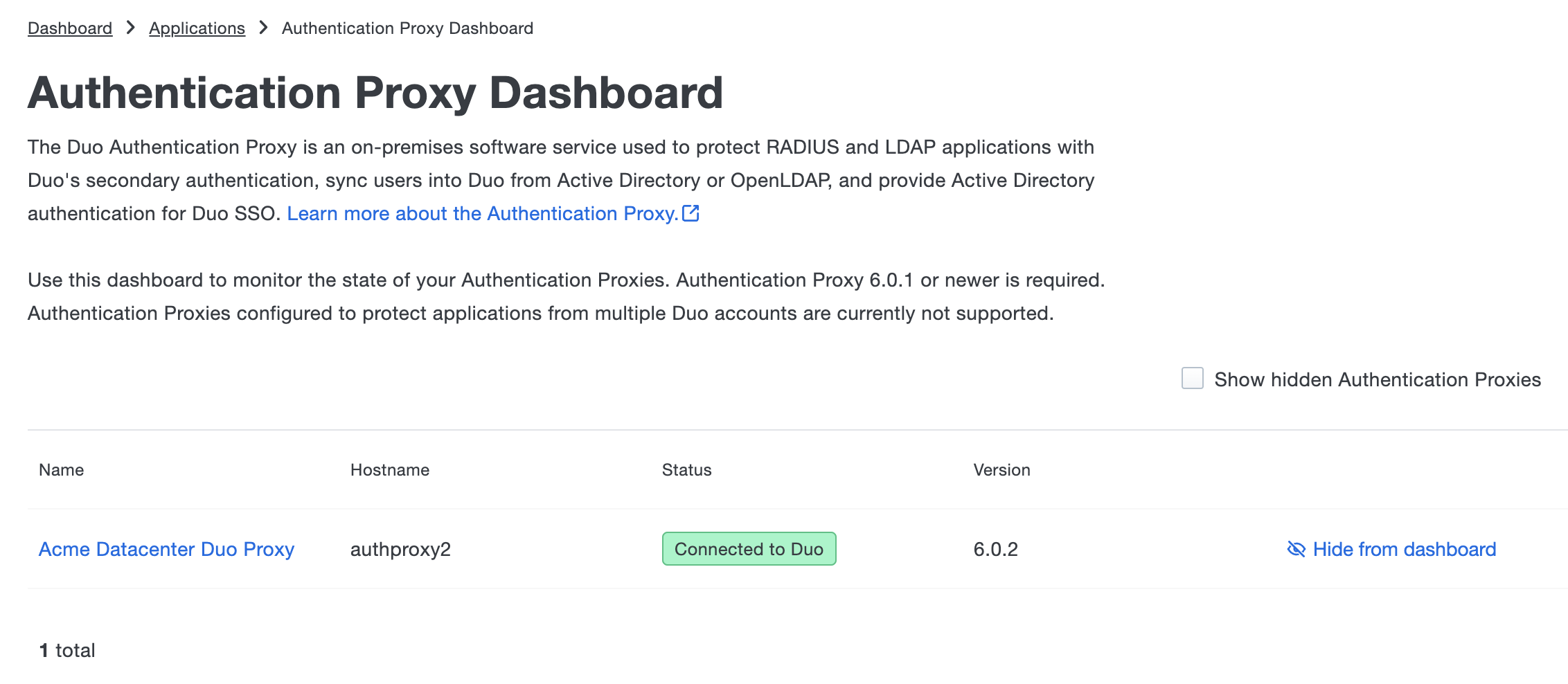 Authentication Proxy Dashboard