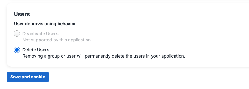Provisioning Option for Users set to Delete