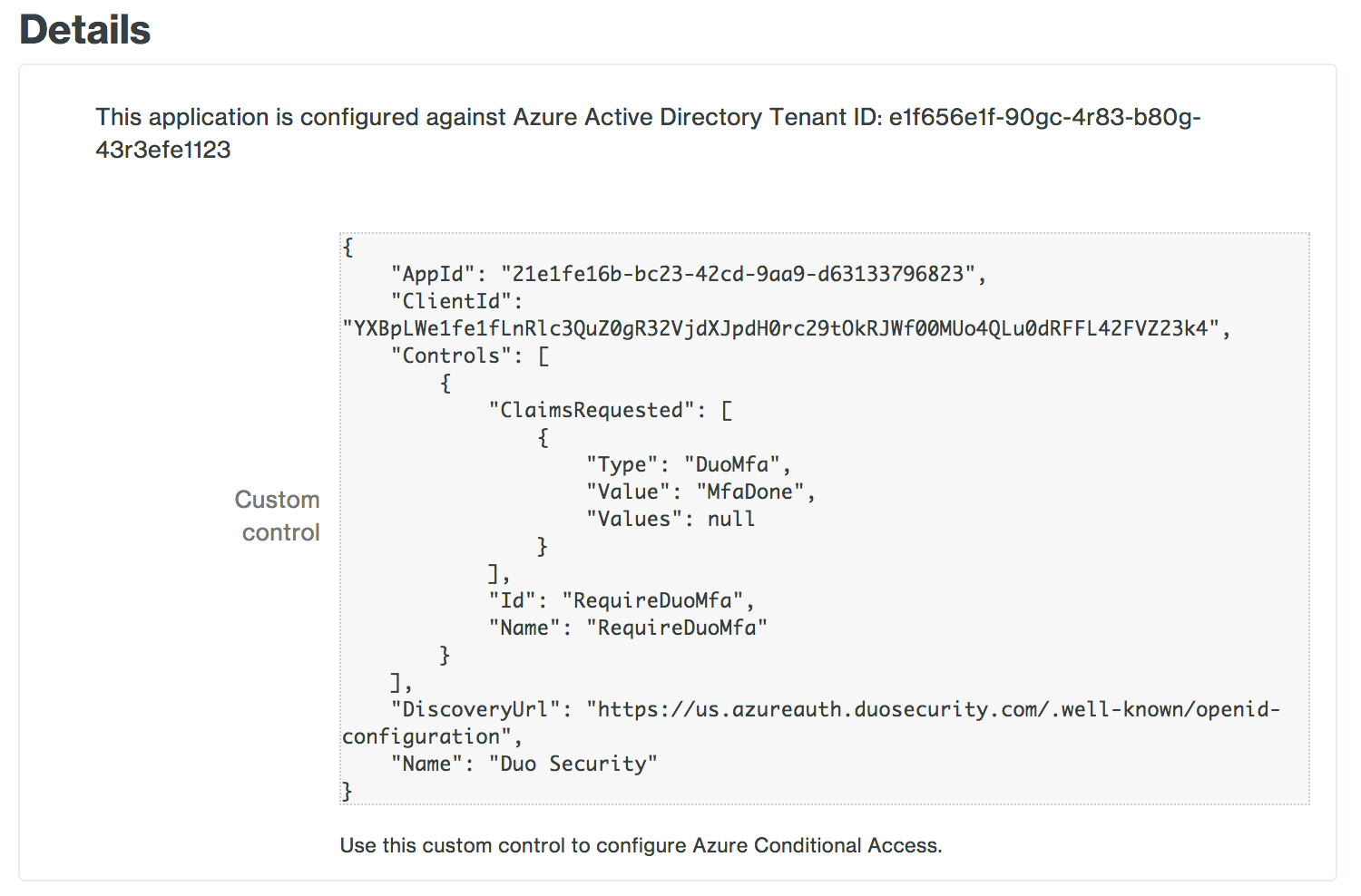 Duo Azure CA Application JSON