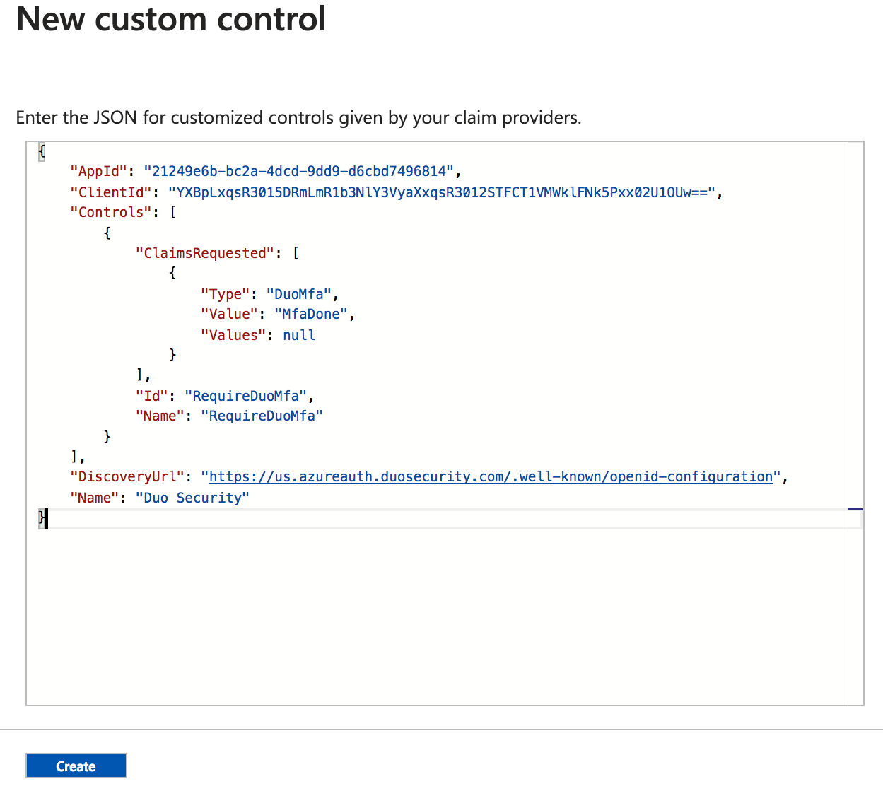 Duo Azure CA Custom Control JSON Input