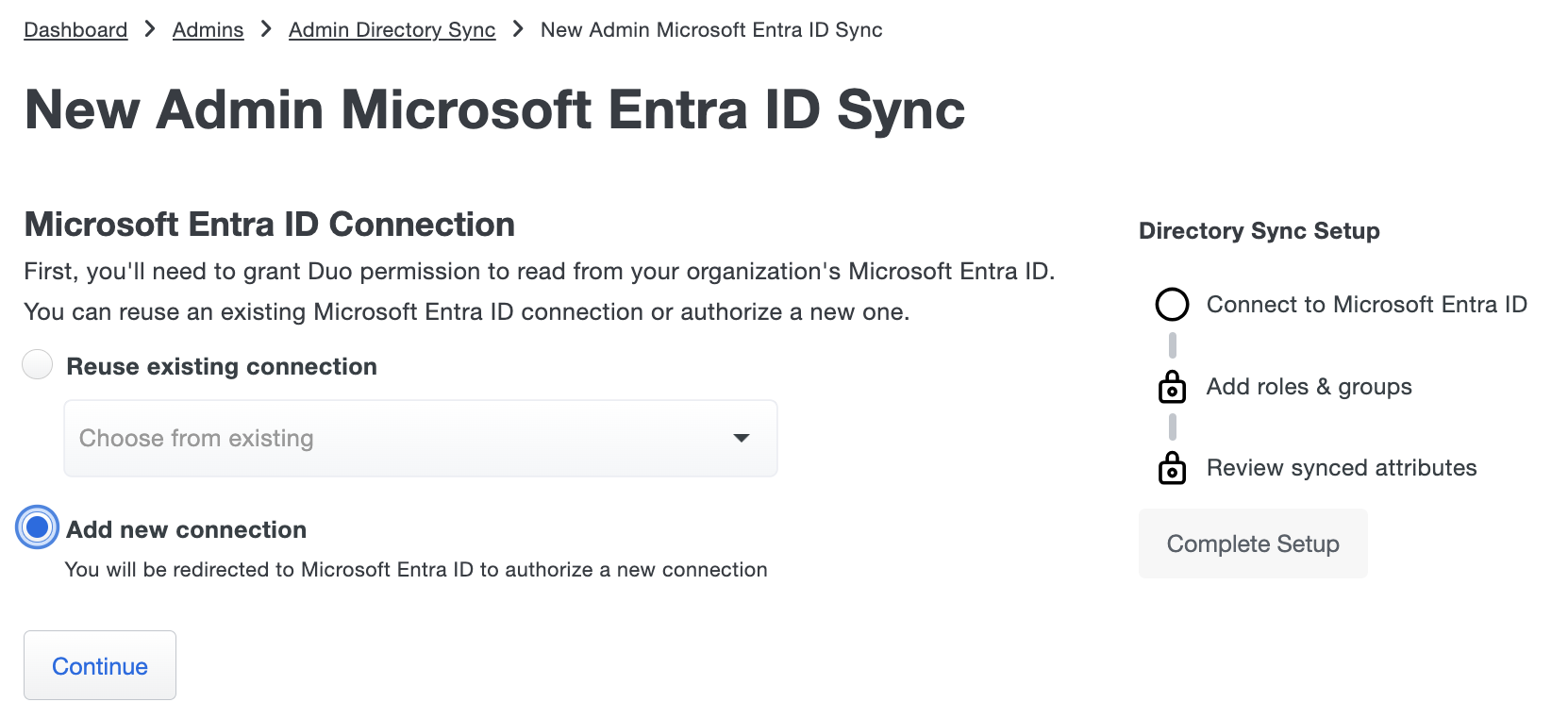 New Admin Entra ID Sync Connection
