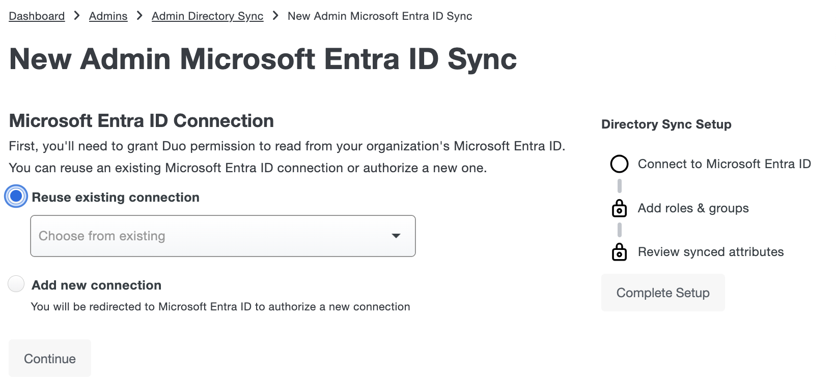 Reuse Admin Entra ID Sync Connection