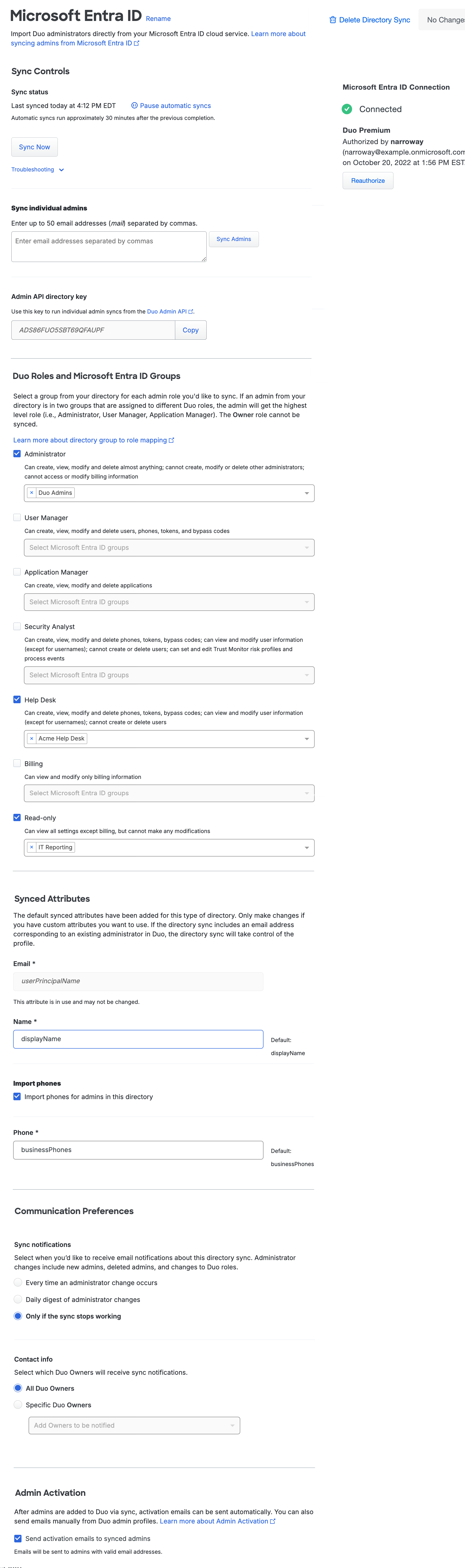 Configured Admin Entra ID Directory Sync