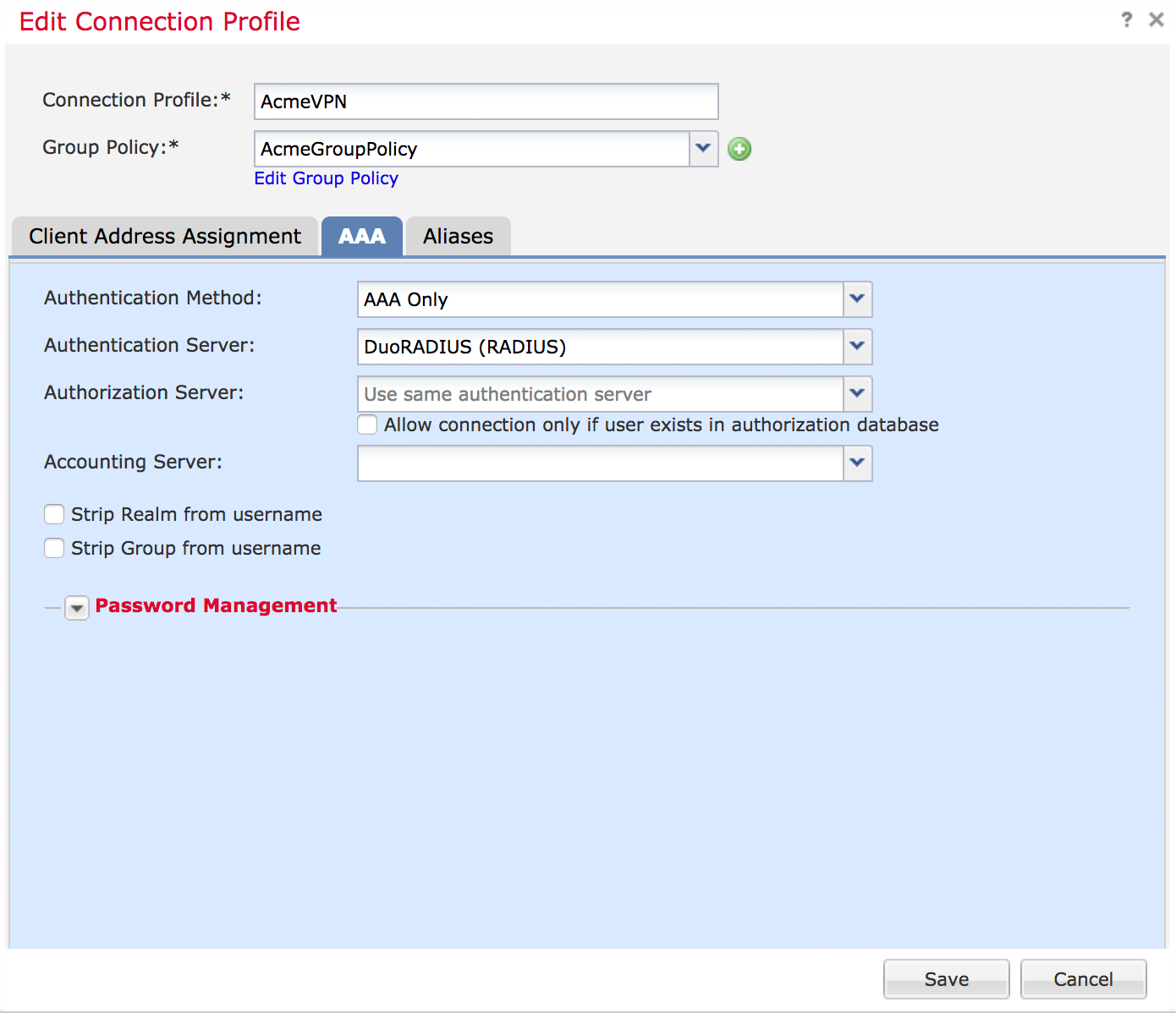 cisco vpn setup secondary radius authentication server