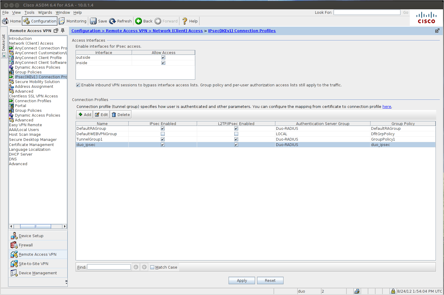 cisco asa asdm and remote access vpn